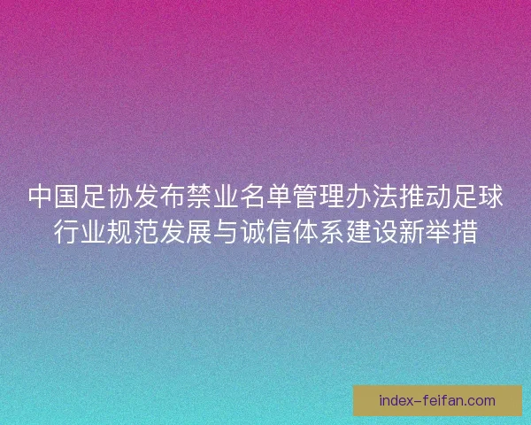 中国足协发布禁业名单管理办法推动足球行业规范发展与诚信体系建设新举措